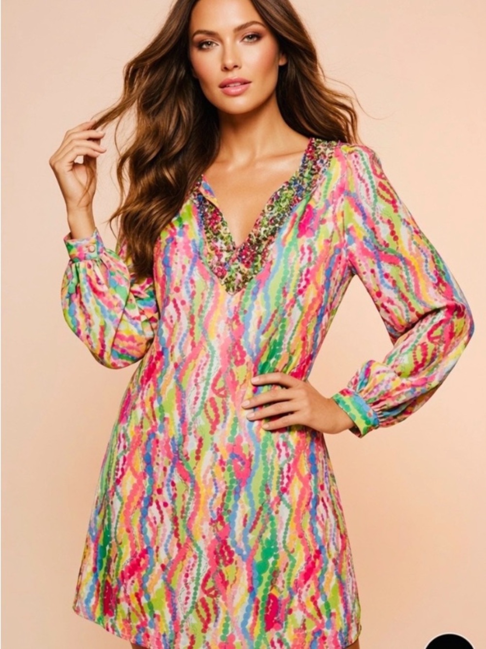 RARE Vintage Lilly Pulitzer Multicolor Beaded V-Neck Mini Dress - Size 4